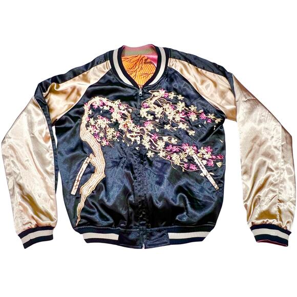 Vintage Japanese Souvenir Jacket Women L/XL Sukajan Reversible Embroidered Used - Picture 1 of 8